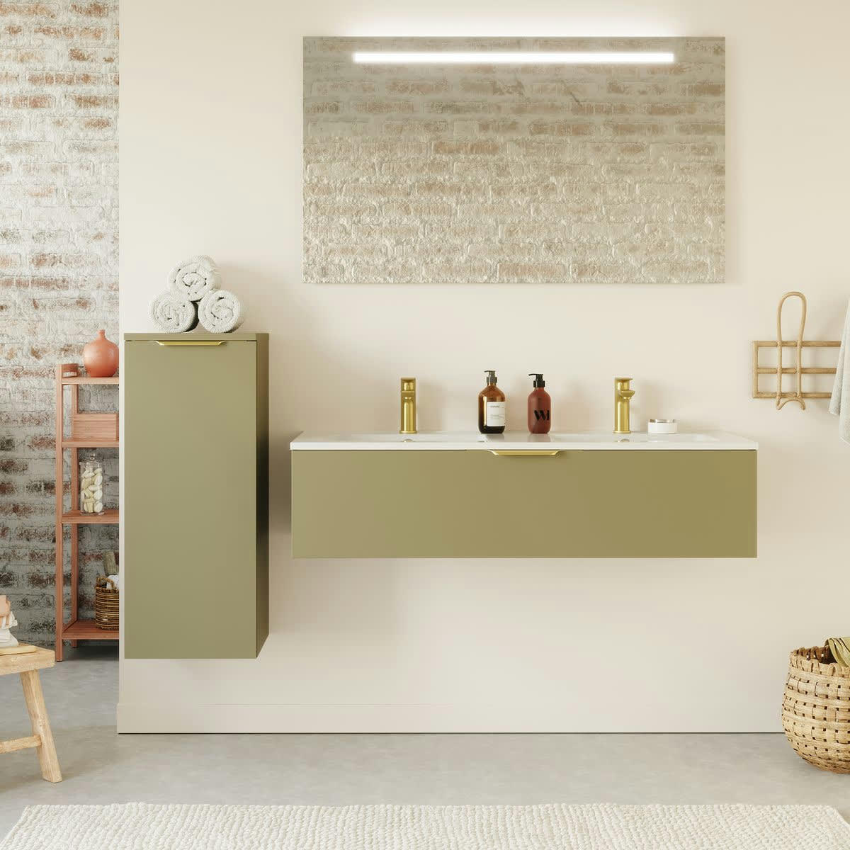 VENICE - Meuble salle de bain double vasque 120cm 1 tiroir Vert