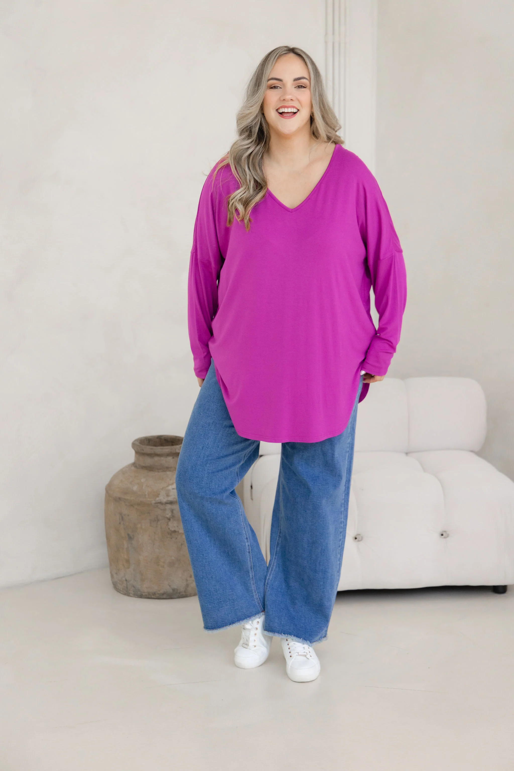 Jasper Jersey Top in Fuchsia