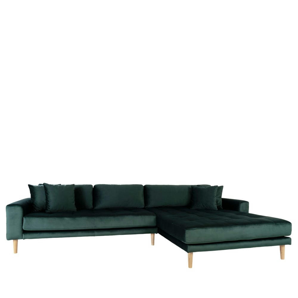 LIDO - Canapé d'angle droit 4 places en velours vert forêt
