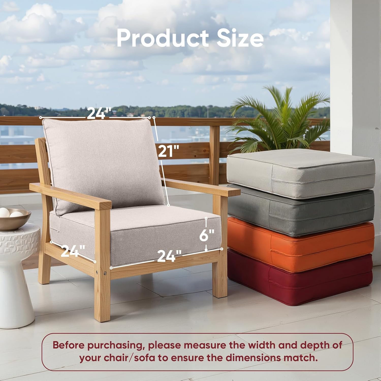 Outdoor Chair Cushions Set of 3  Waterproof 24x24 Patio Chair Cushion  6 Thickened Seat Cushion for Outdoor Furniture  Couch Cushion Replacement  Include 3 Back & 3 Seat Cushions  Thick/Beige