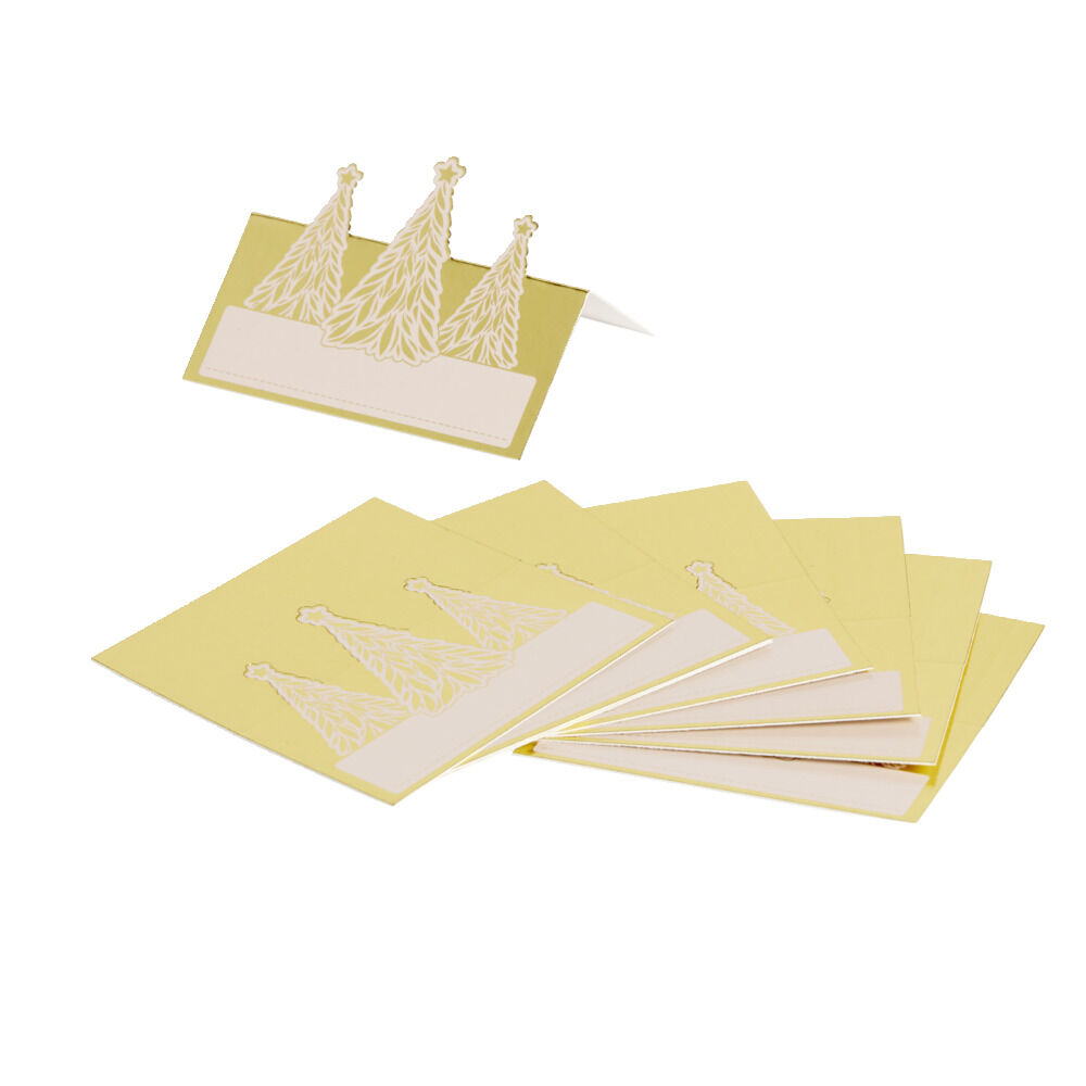Porte nom en papier motifs sapin de No&euml;l doré 8 pièces