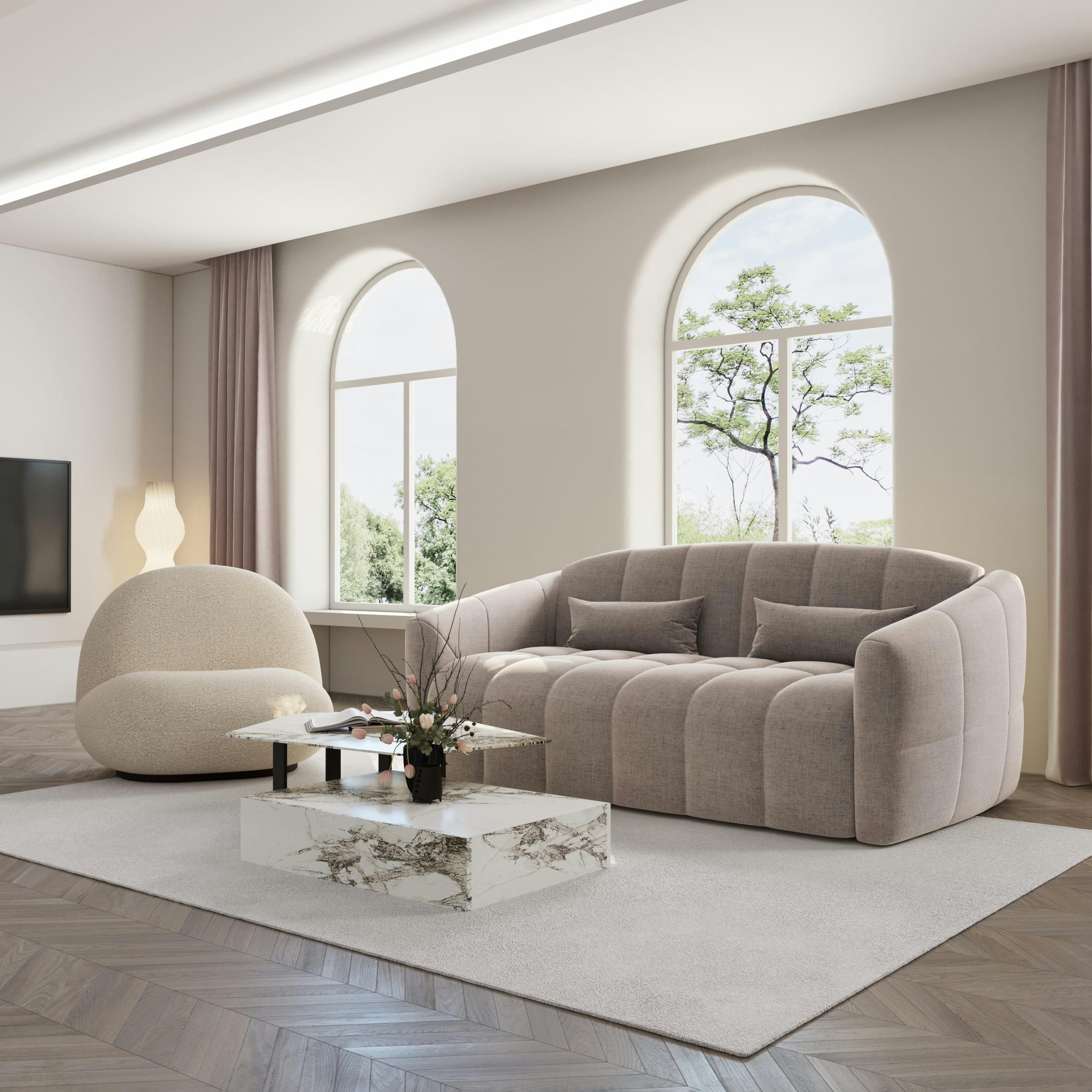 NORA - Canapé convertible express dunlopillo velours taupe 160cm