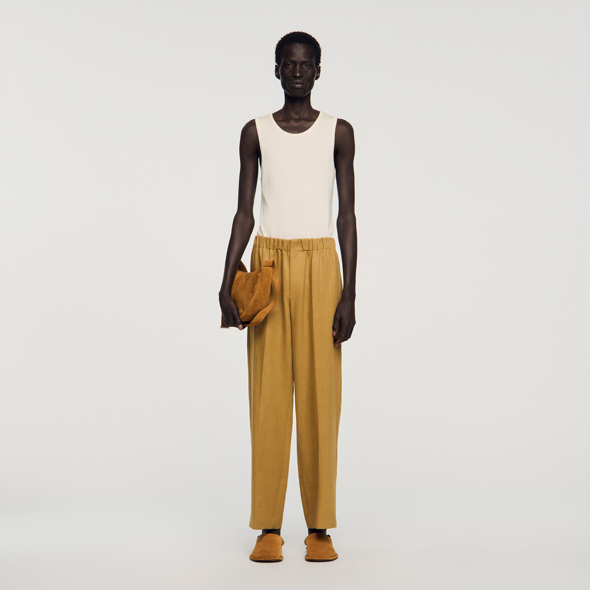 Pantalon large en lin élastiqué