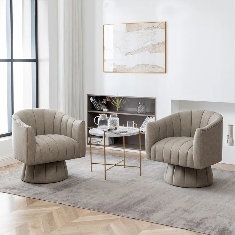 SEYNAR Mid-Century Swivel PU Leather Tufted Round Accent Barrel Chair set of 2