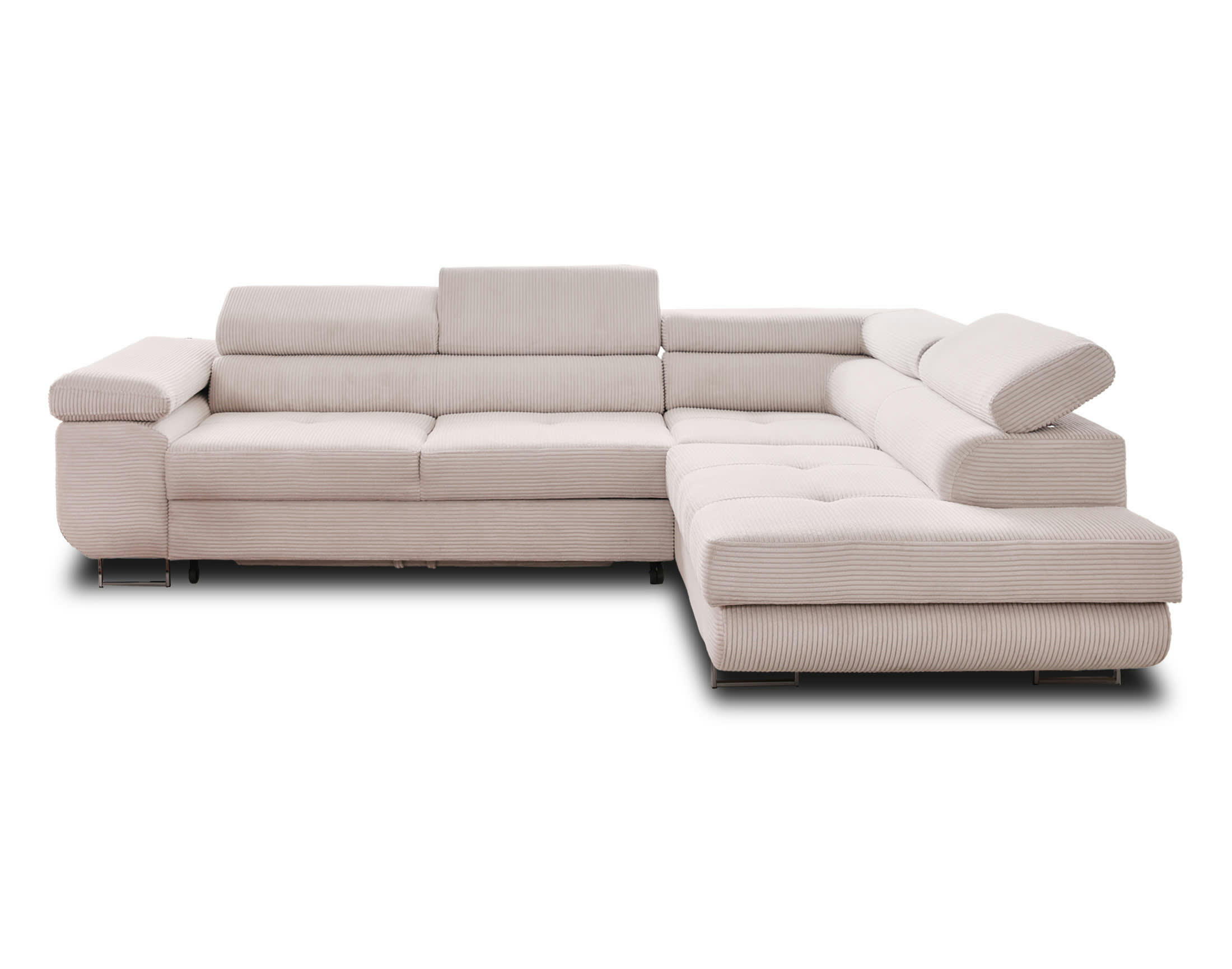 ZARIA - Canapé d'angle droit convertible 5 places en velours côtelé beige