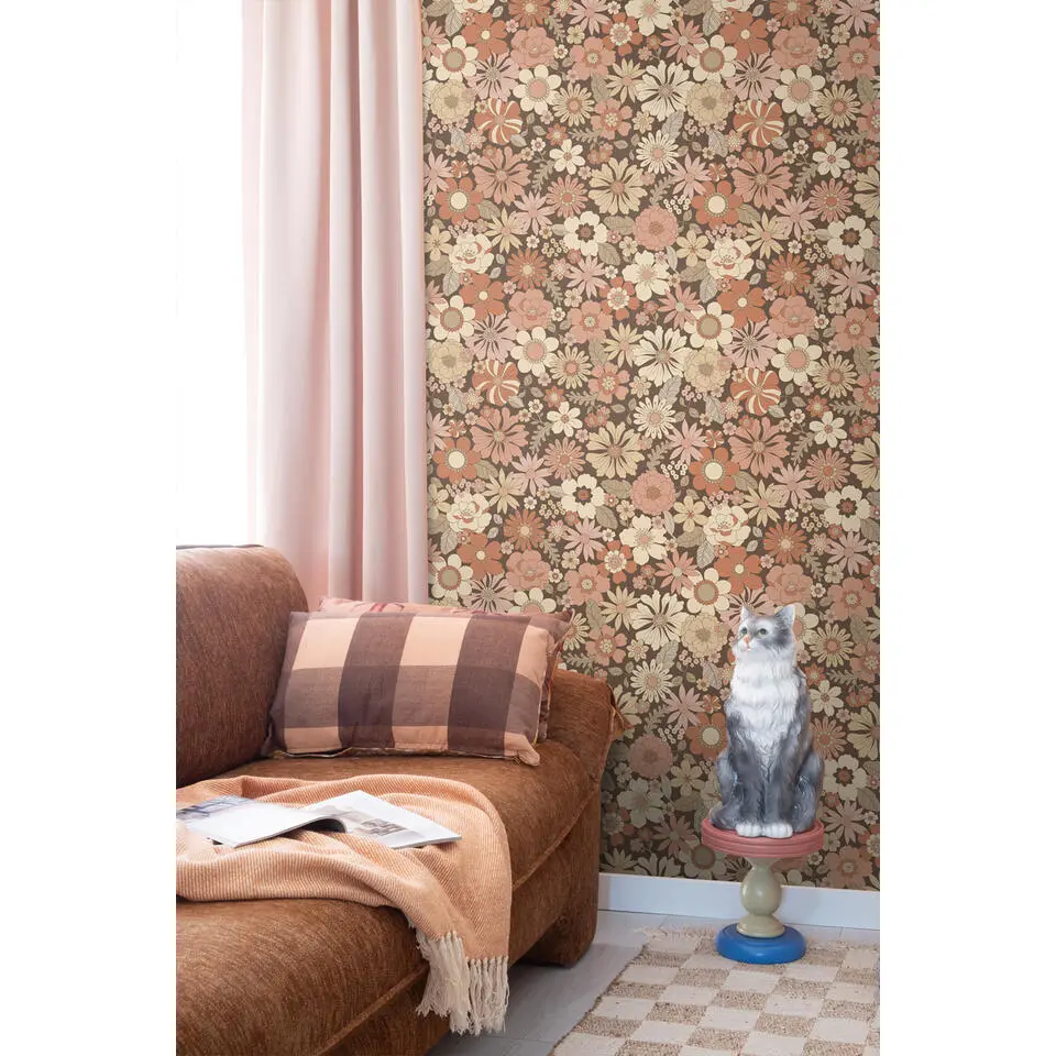 ESTAhome behang retro bloemen oudroze en beige - 53 cm x 10.05 m