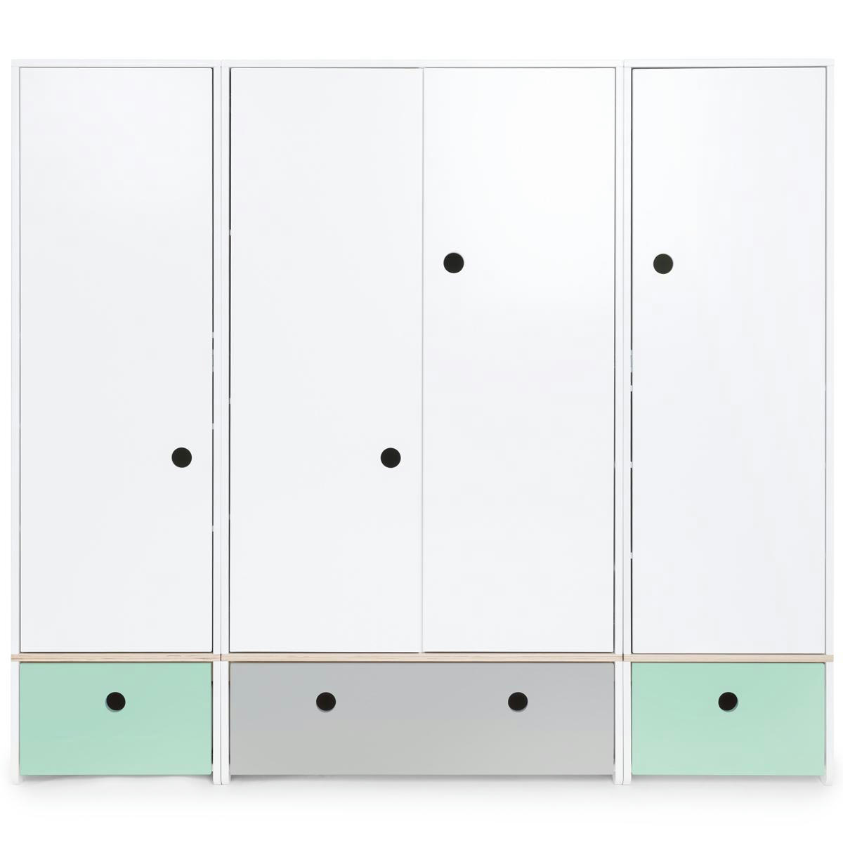 COLORFLEX - Armoire 4 portes vert menthe-gris perle-vert menthe