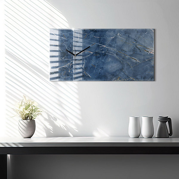 Horloge murale Wallfluent 60x30 cm Aiguilles noires Texture marbre bleu 1 pcs