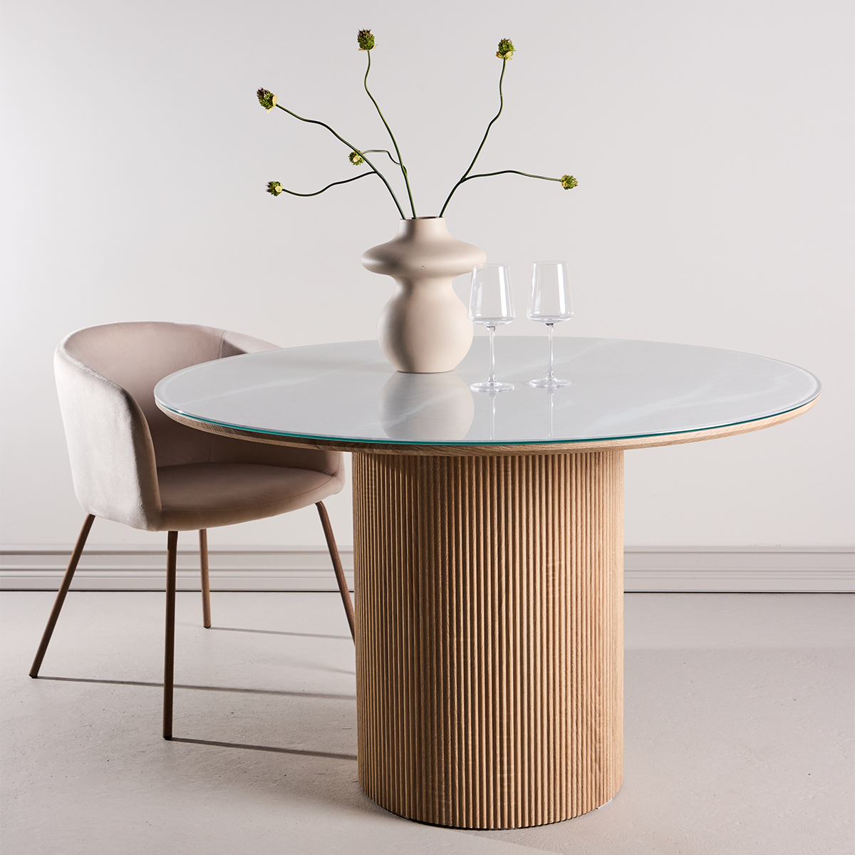 Nest living Maurits Eettafel Met Glazen Tafelblad Bruin - Ø120 cm