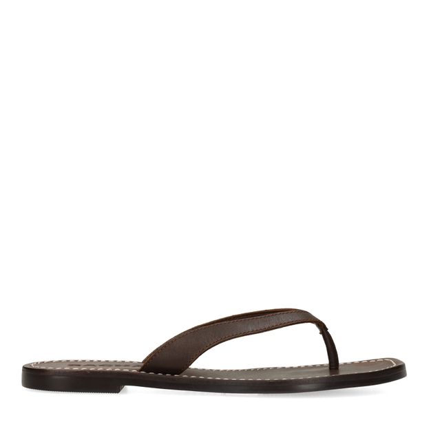 Bruine leren teenslippers