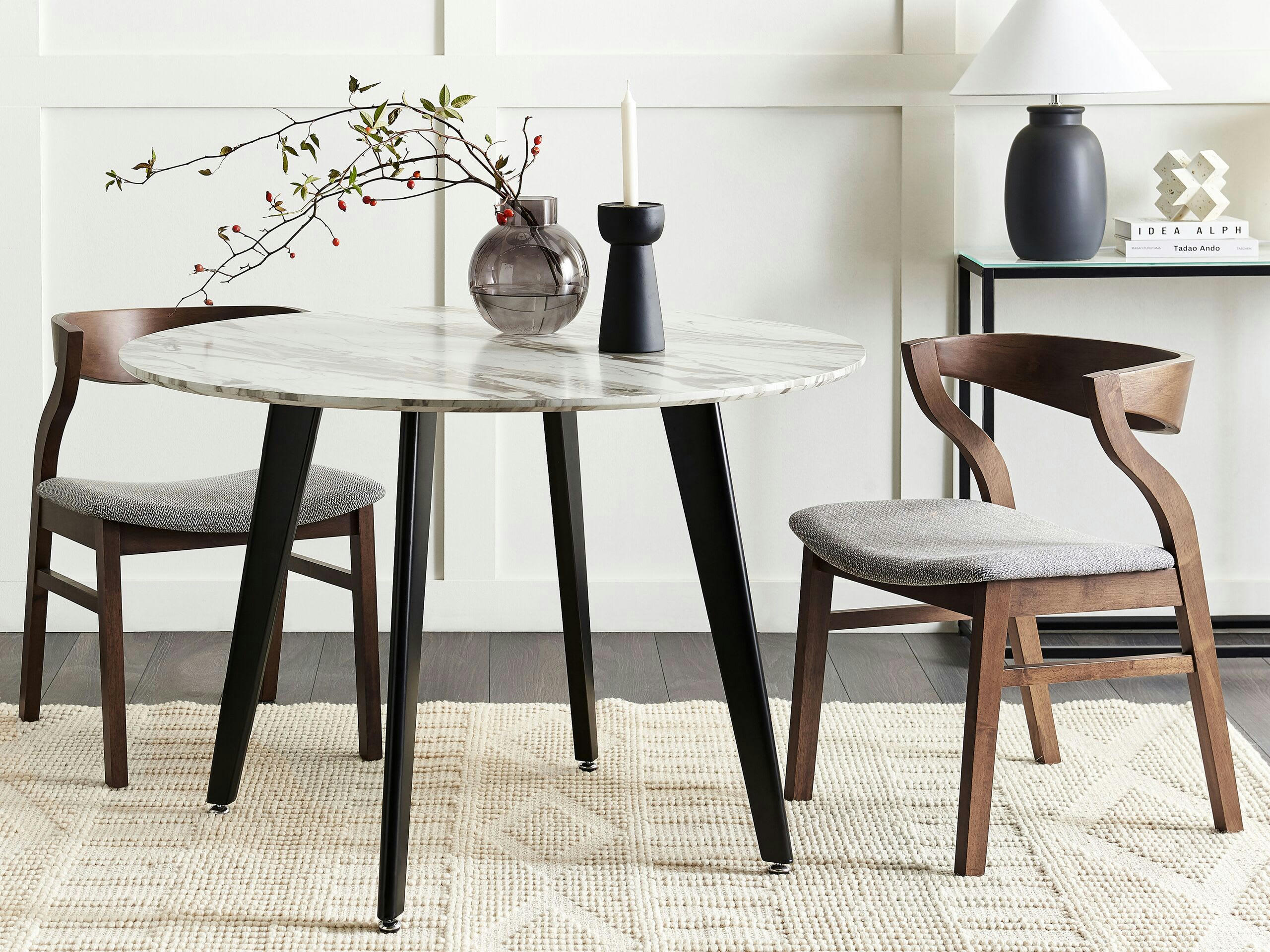 MAROA - Lot de 2 chaises de salle à manger bois sombre et gris