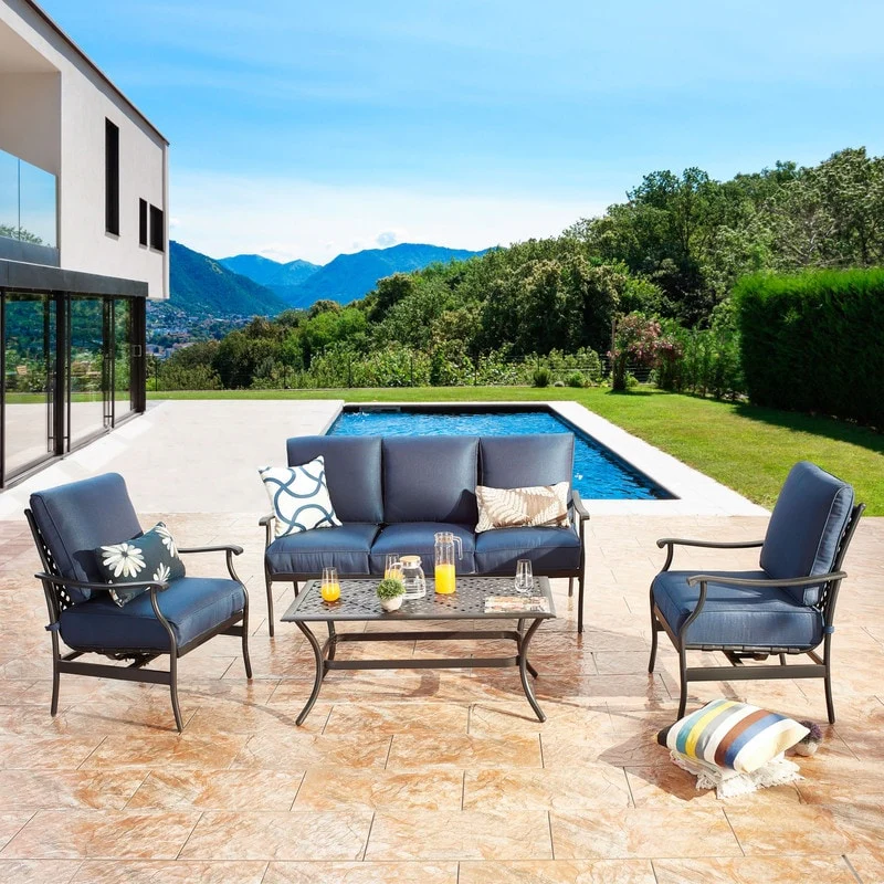 PATIO FESTIVAL Outdoor Metal 4-Piece Sofa Seating Group with Cushions