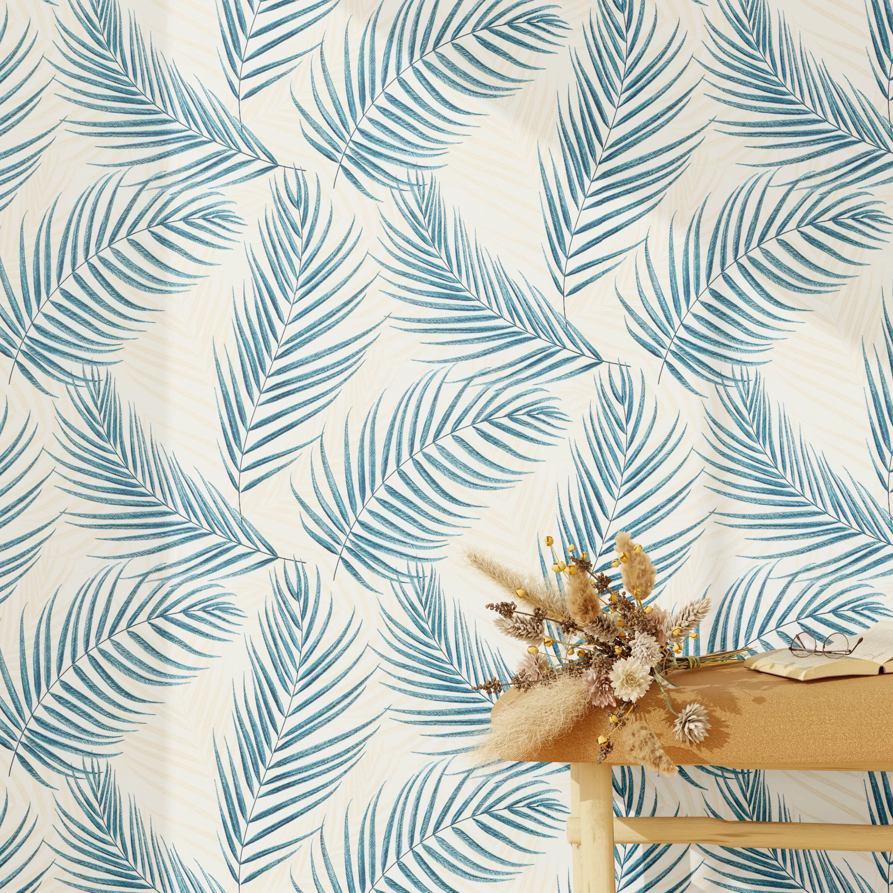 Papier peint intissé BERTILLE coloris bleu paon