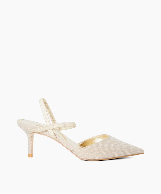 Classical Gold - Wide Fit Pointed Courts With Elasticated Straps