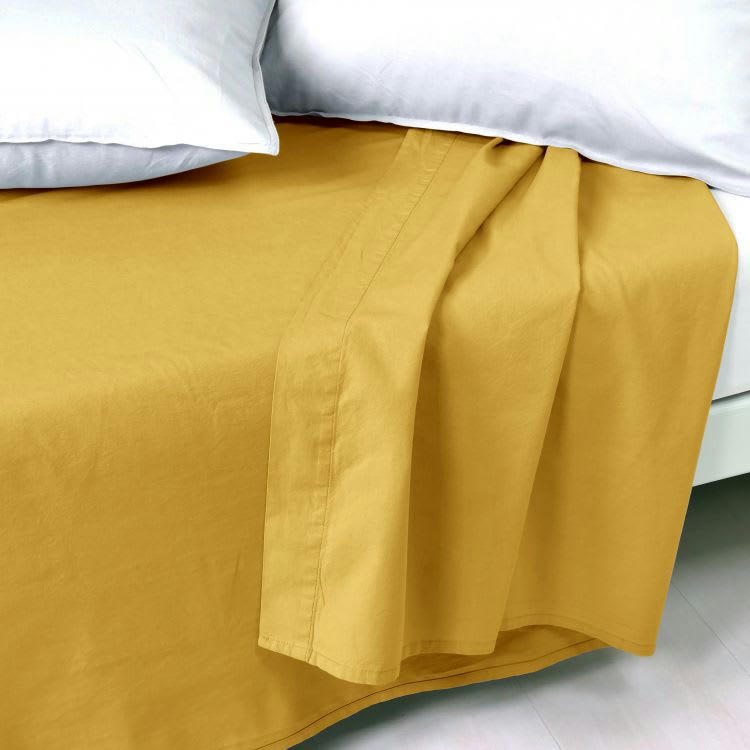 PALACE - Drap plat en Coton Jaune 240x290 cm