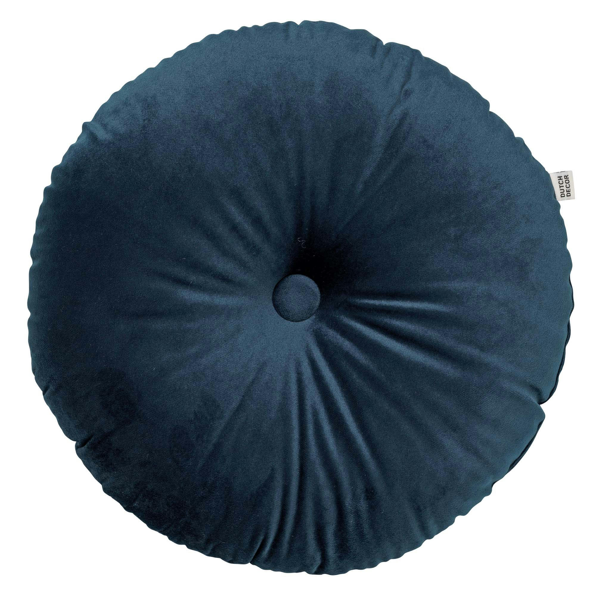 OLLY - Coussin rond bleu en velours 40 cm uni