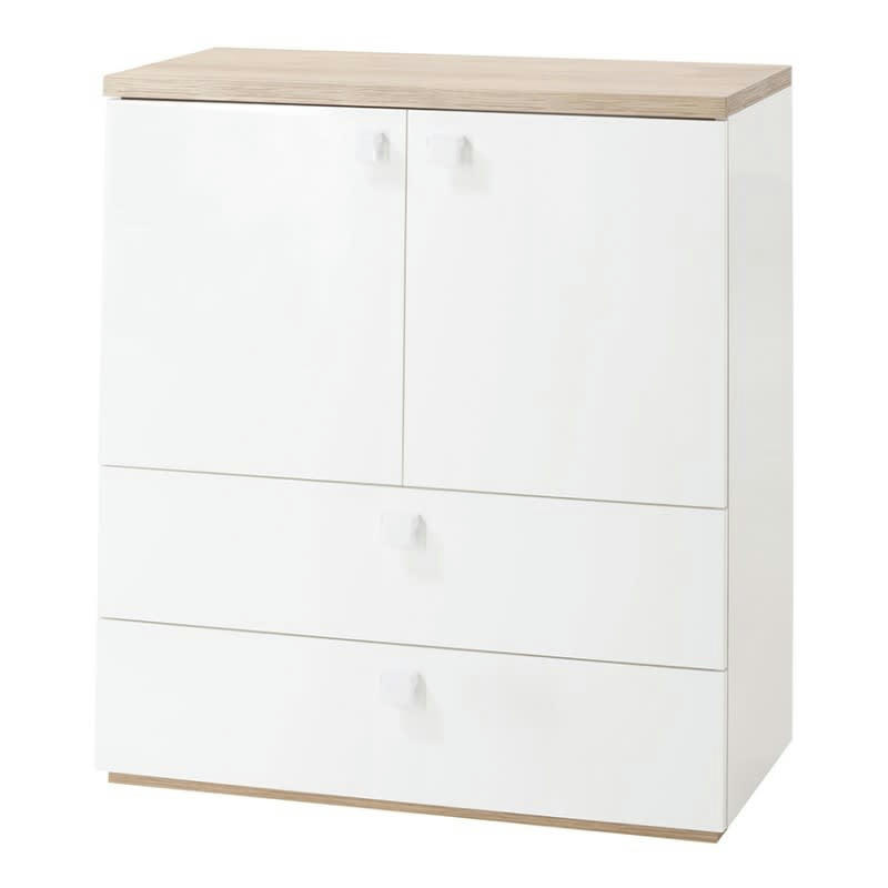 GABRIEL - Commode 2 portes 2 tiroirs décor chêne et blanc enfant ado