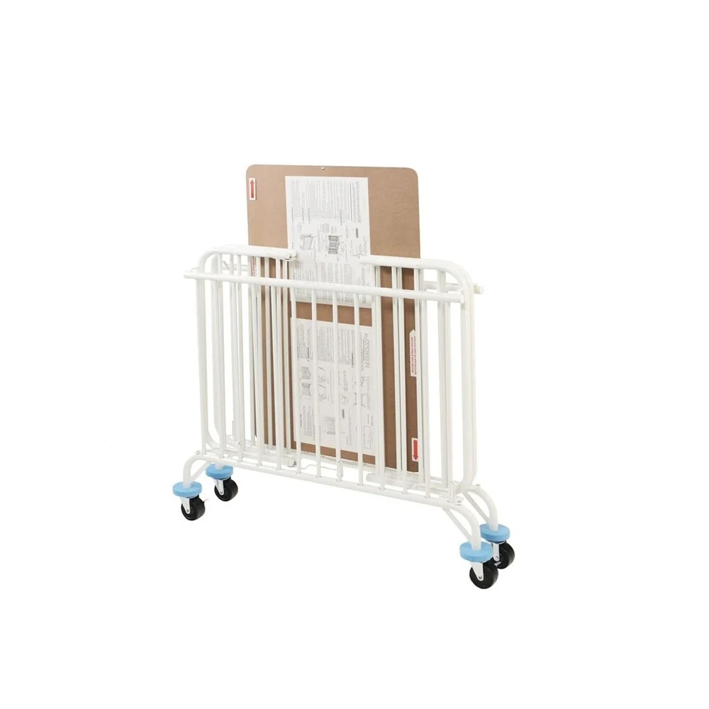 Slatted Metal Crib with Folding Mechanism and Casters, Large, White