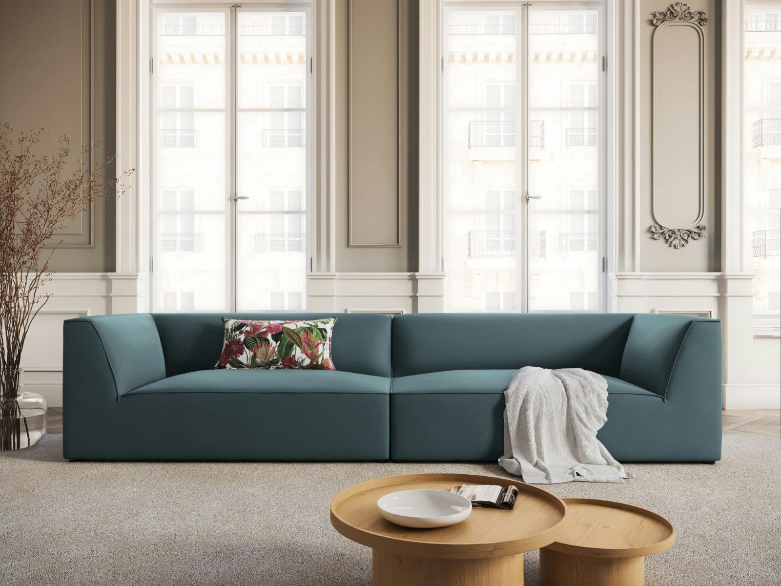 CHARLES - Canapé 4 places en Velours Bleu