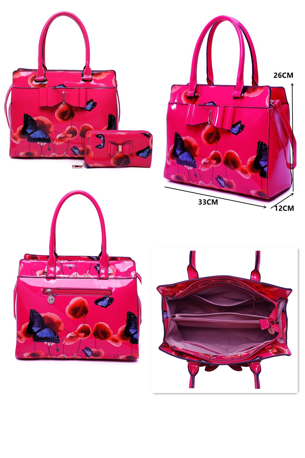 Fontanella Fashion Papavero 2IN1 PU Patent Poppy Flower & Buttlefly Bucket Shaped With Purse Set