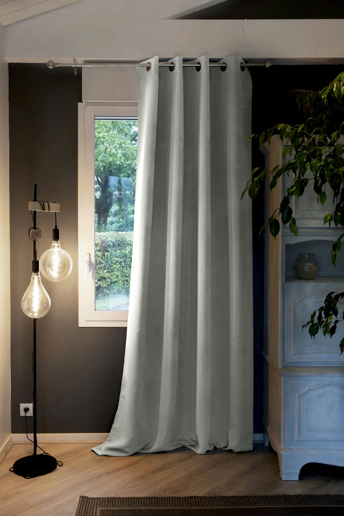 - Rideau occultant doublure polaire polyester gris 140x280 cm