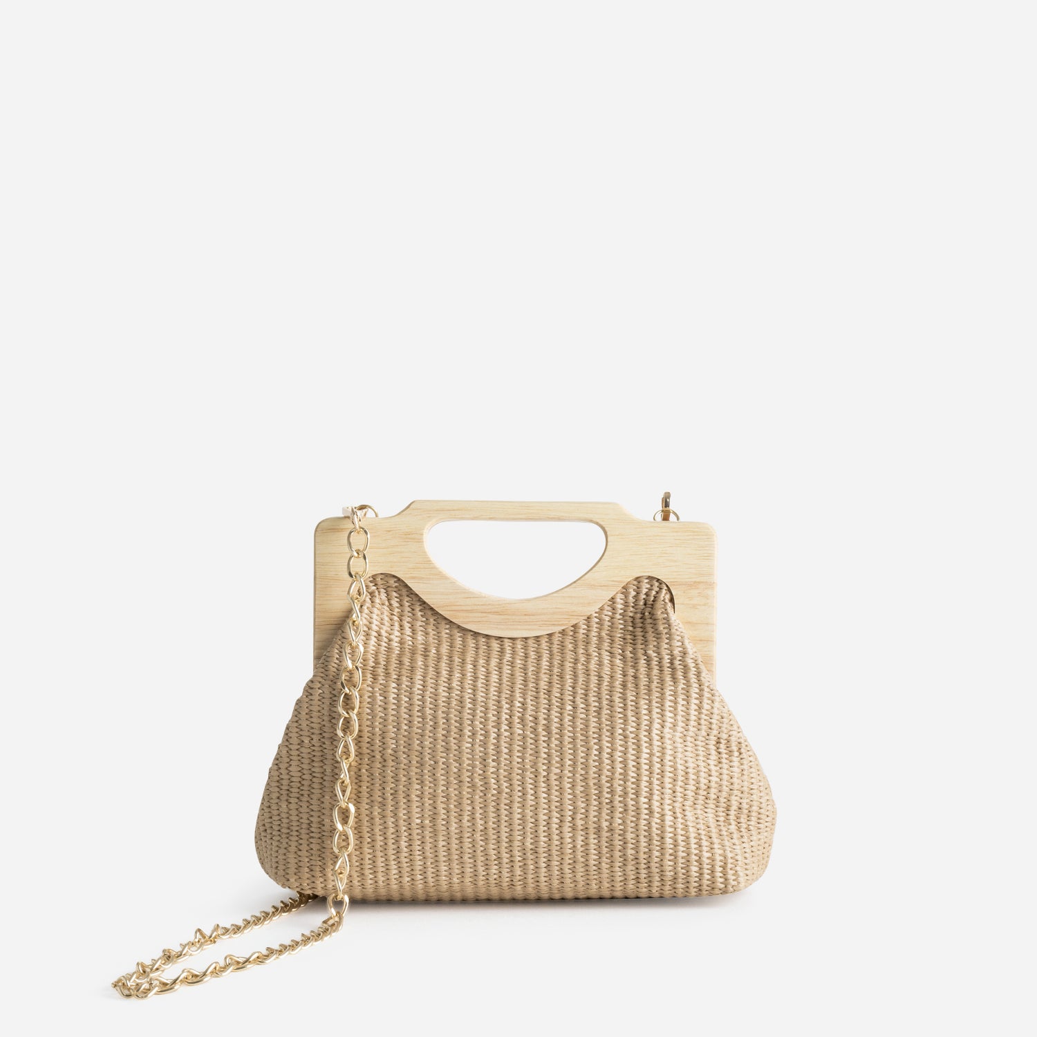 Sac à main TEXTO beige anses bois
