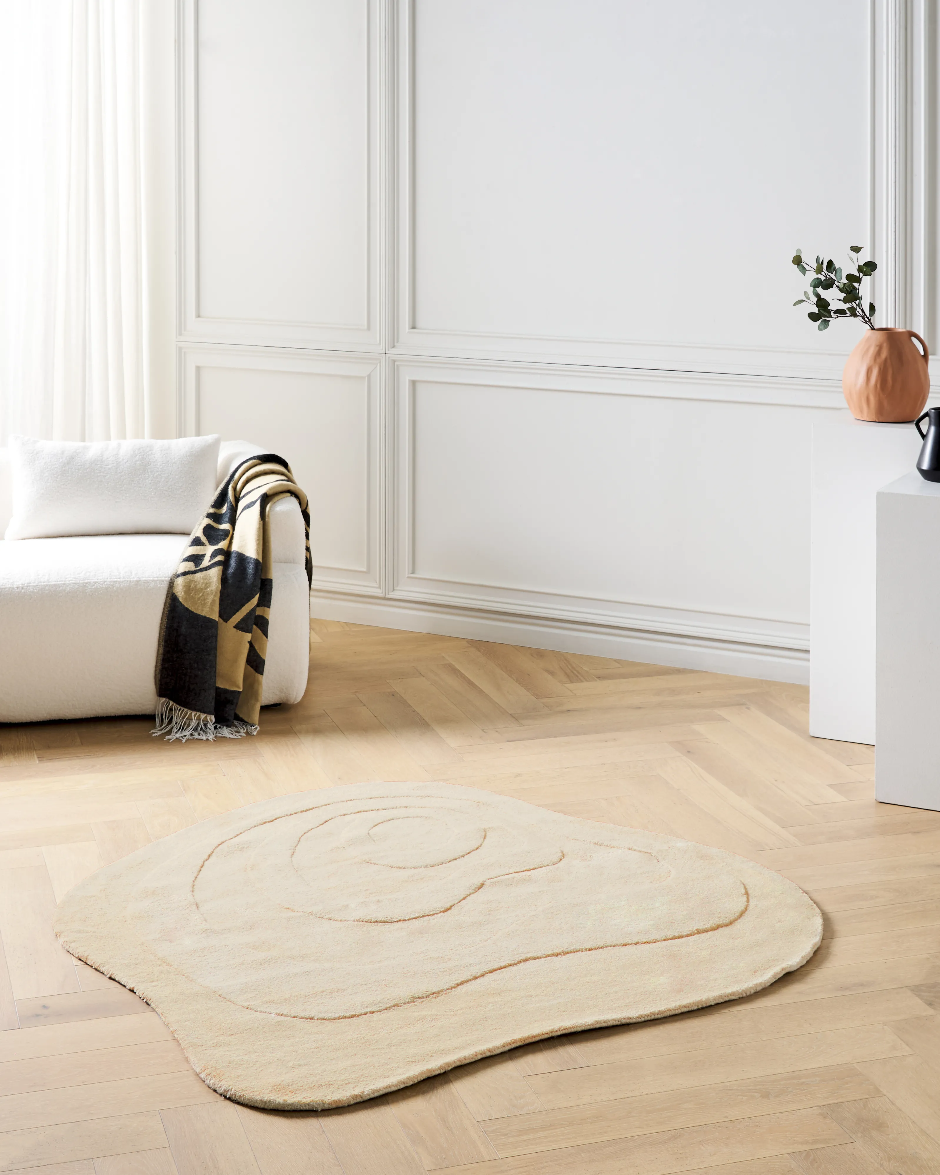 Rug GORANO Light Beige 160 x 160 cm Viscose