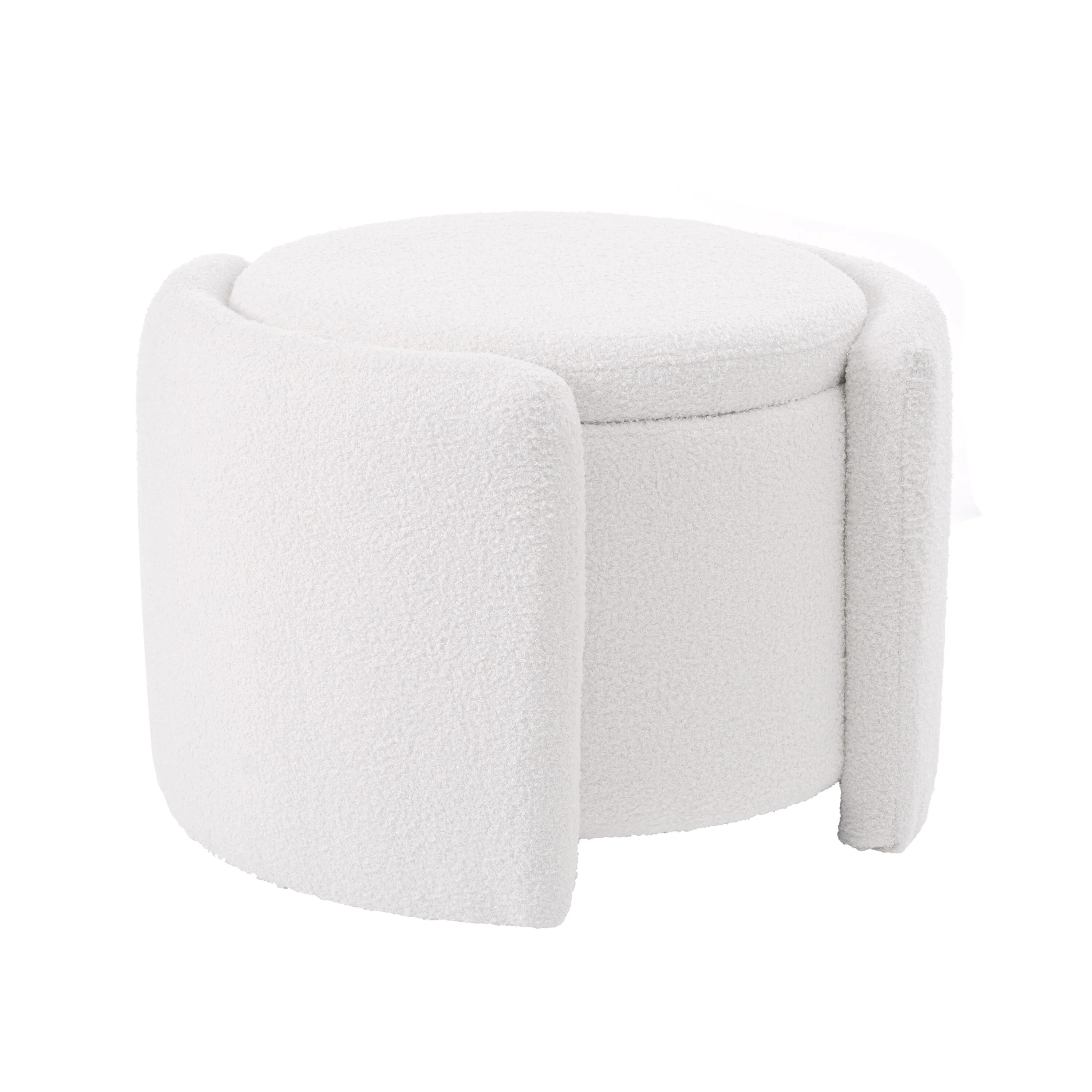 Round Ottoman teddy fleece cushioned footpads living room and bedroom footstool with storage space