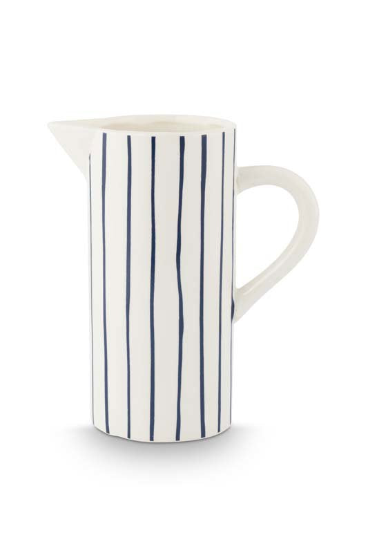 vtwonen Waterkan met Oor - Gestreept - Keramiek - Wit - 20.5x12.5x25cm