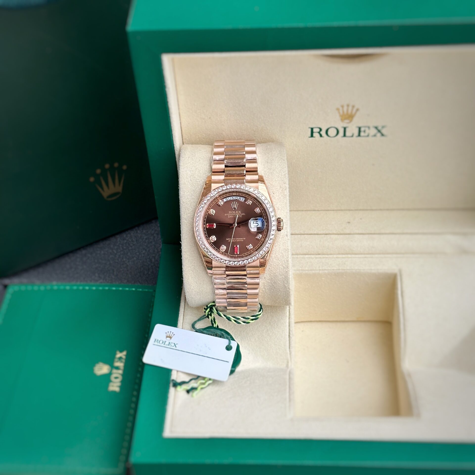 Rolex Day-Date RG Plated Chocolate Dial CZ Diamonds 36mm EWF Replica
