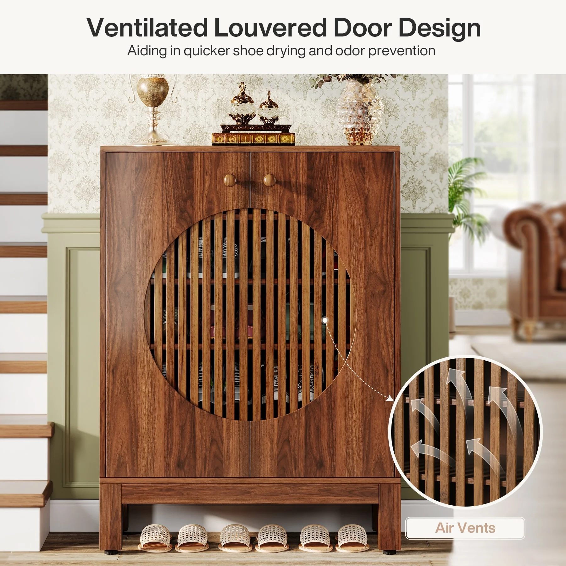 5-Tier Shoe Cabinet with Doors, Wood Shoe Storage Cabinet for Entryway