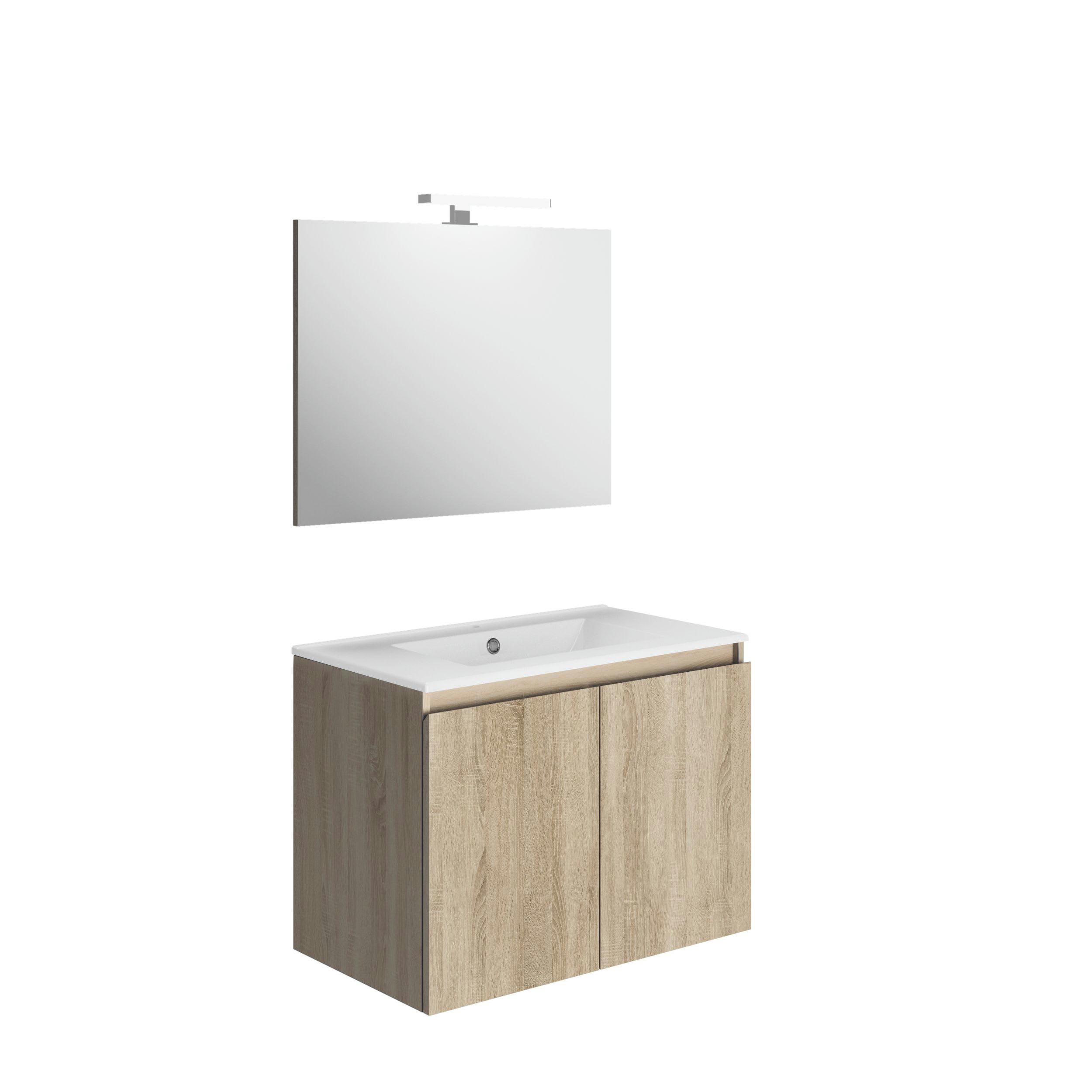 BAZIL - Meuble sous-vasque à suspendre 80cm Chêne Hamilton PPSM Tiroirs