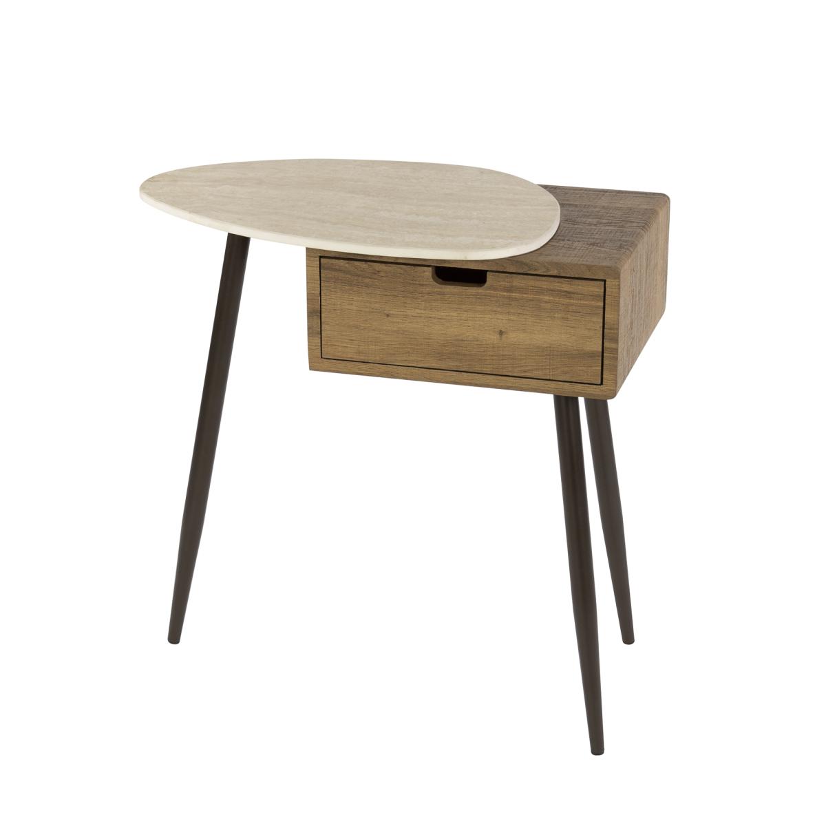 Fraaai - Bruno nachtkastje - travertin en eikenlook - links