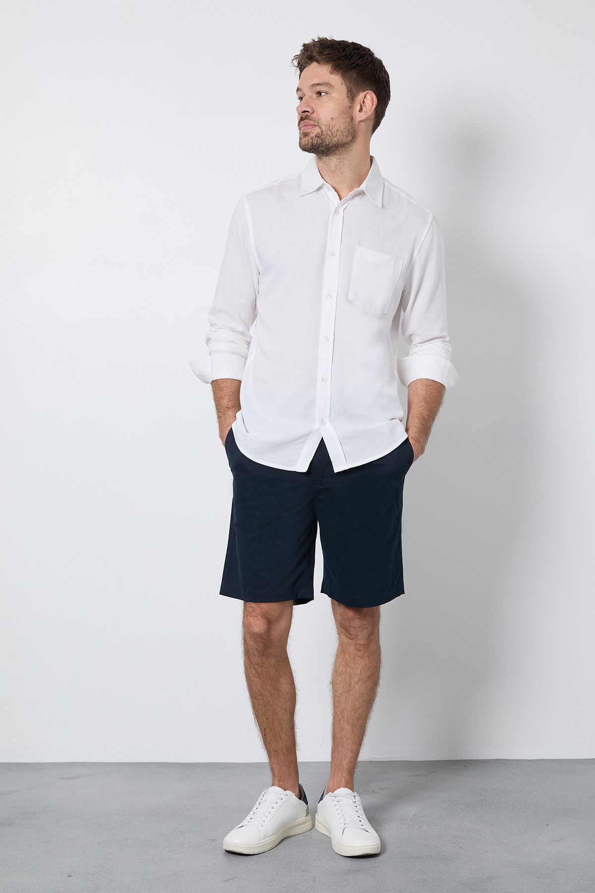 Burton Navy Pleat Front Smart Chino Shorts