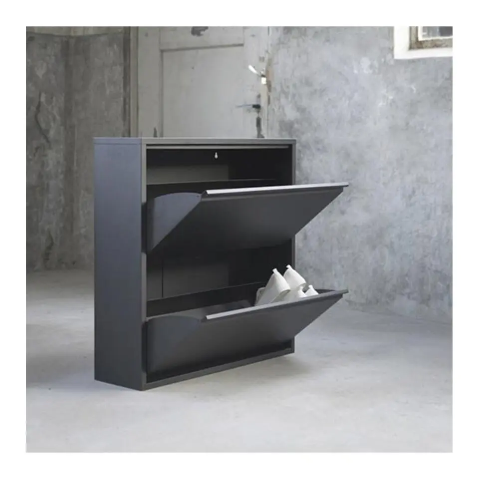 Pippen industrieel schoenenkast 2 vakken zwart metaal - 22,5x75x77,5 cm