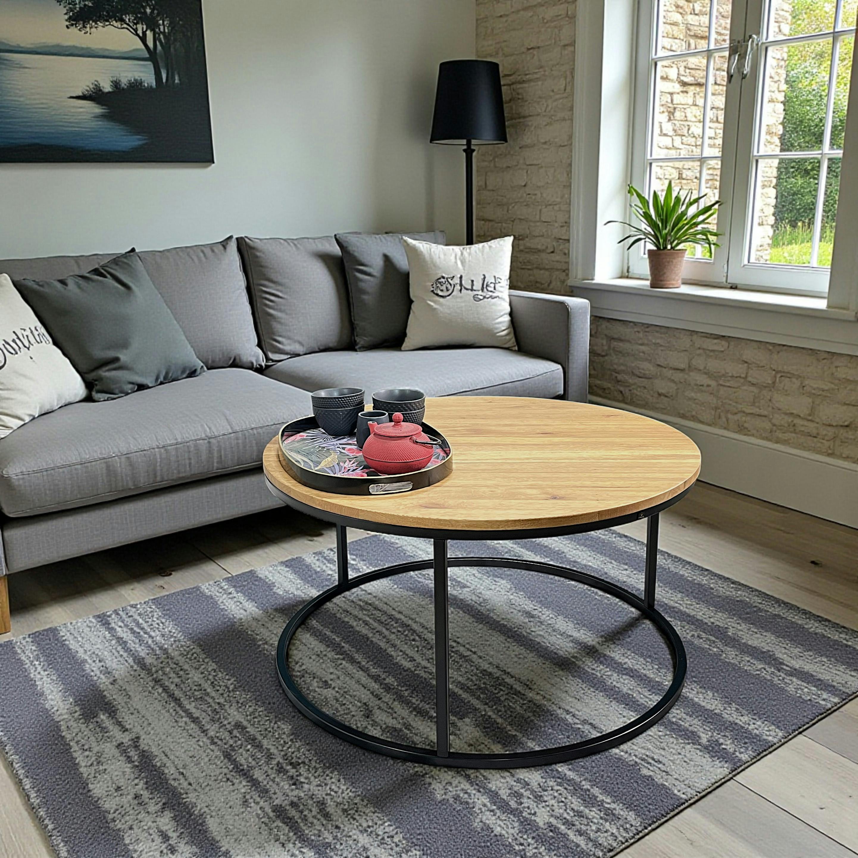 Table basse ronde diamètre 90 cm en chêne huilé PALERME