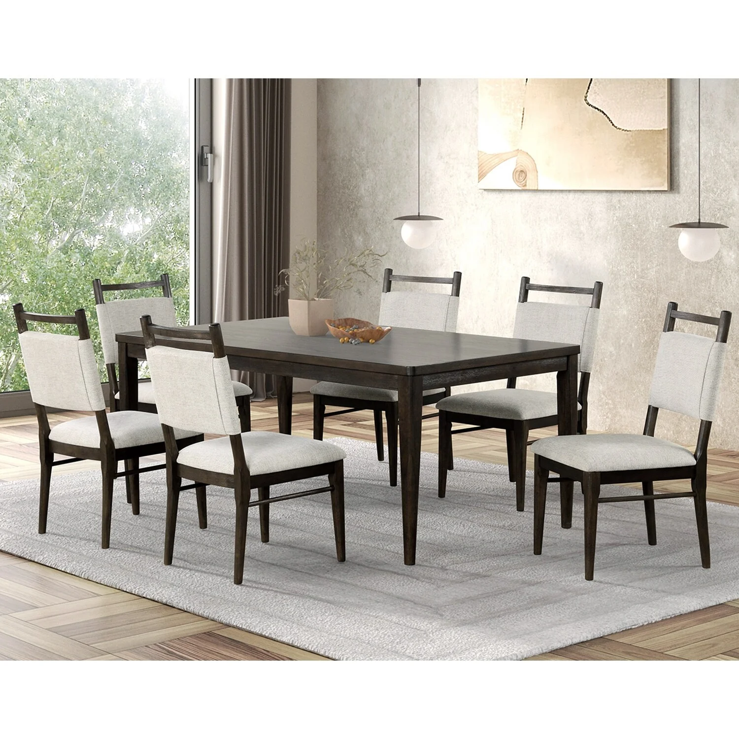 7 Piece Dining Set with Wegner Legs Design in Dark Walnut