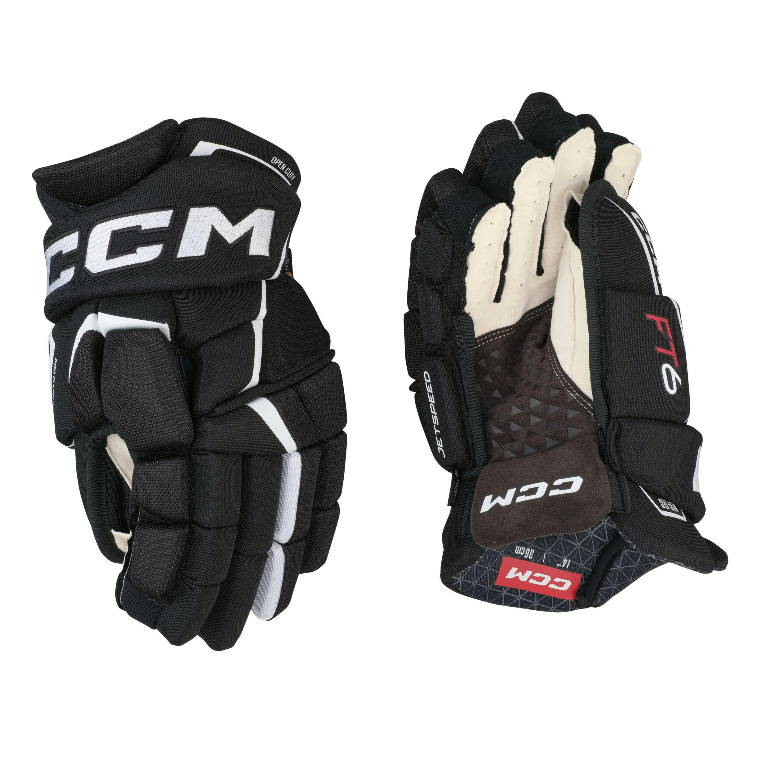 CCM Jetspeed FT6 Hockey Gloves, Senior, Black/White, Assorted Sizes