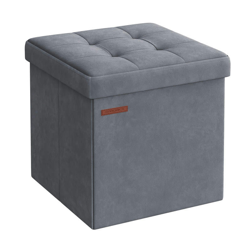 - Banc de rangement mdf 38 x 38 x 38 cm velours gris ardoise