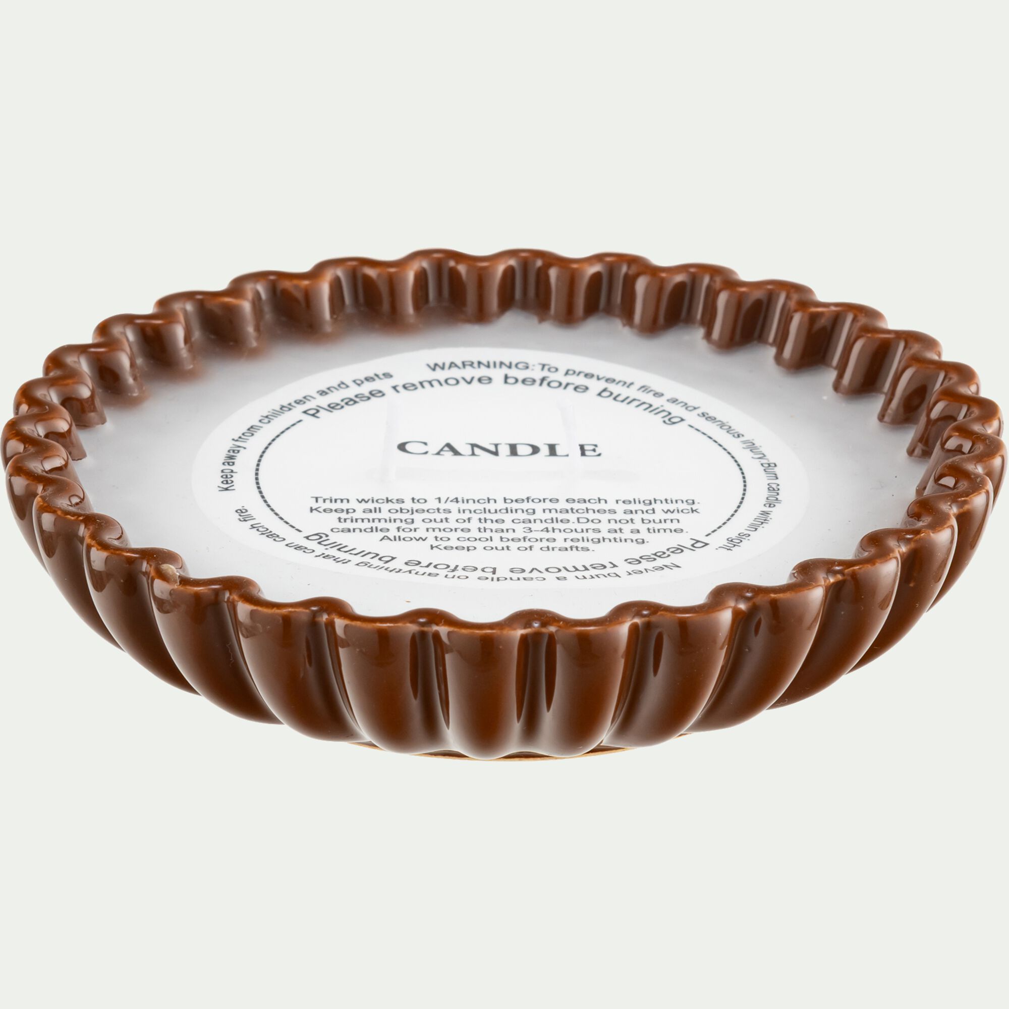 DELYO - Bougie pot en céramique D14,5xH3,5cm - marron