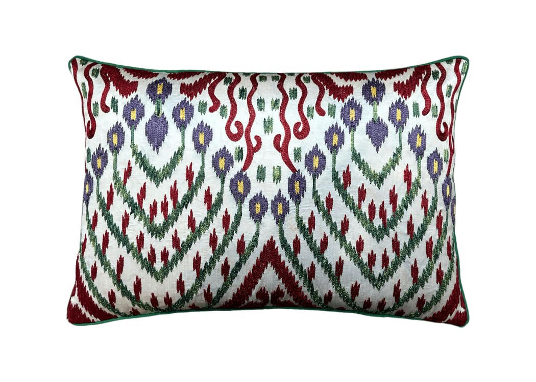 - Housse de coussin double soie ikat brodé  40x60 multicouleur