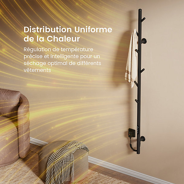 EMKE Sèche-serviettes électrique WiFi Pure, noir givré, 150 x 12,5 cm, température réglable, minuterie