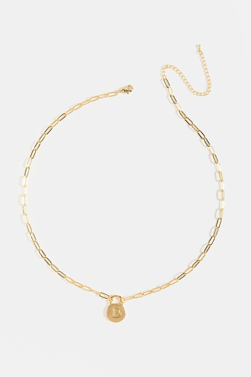 Initial Curb Chain Pendant Necklace Gold
