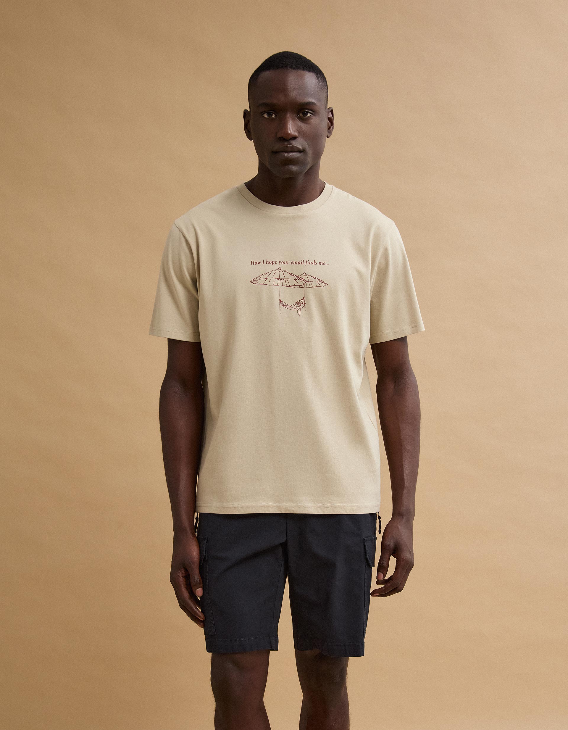 T-shirt Jersey Estampado, Homem, Bege