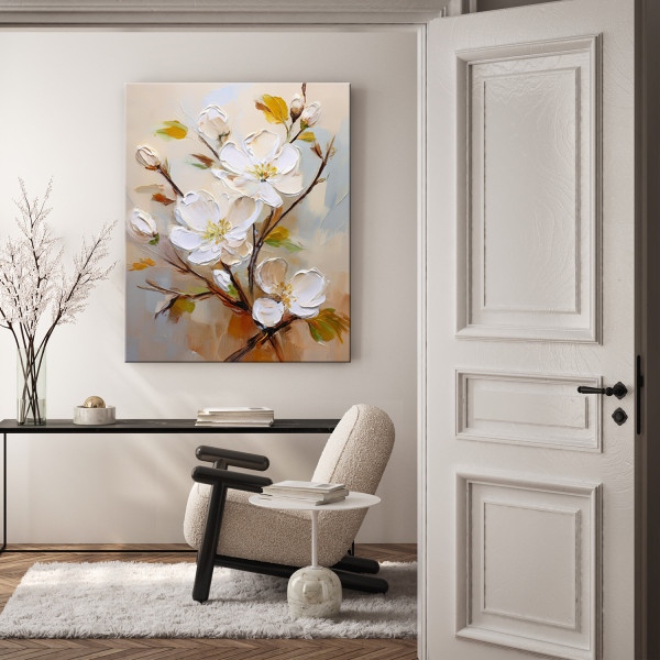 Feeby Obraz na płótnie, Białe Kwiaty Malowane 40x60