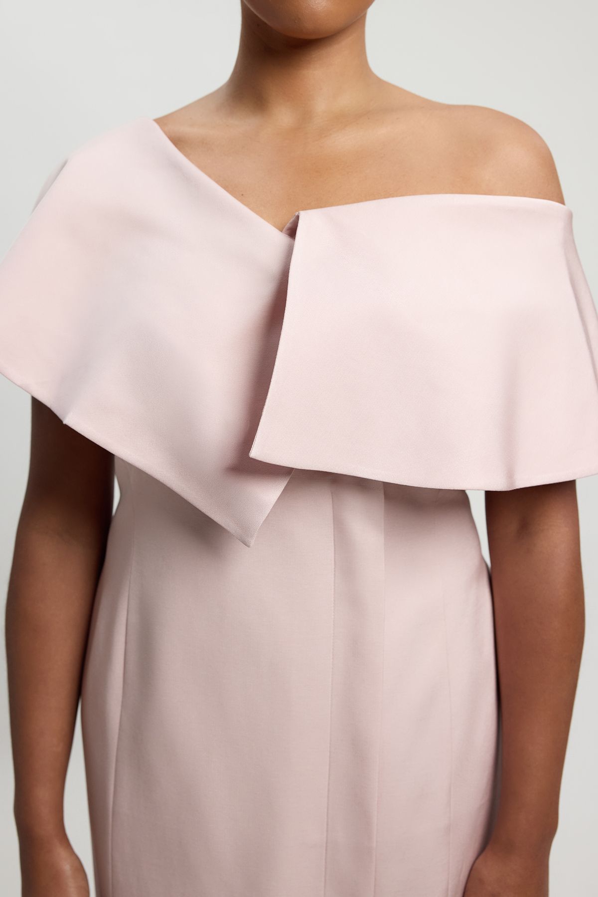 KarenMillen Plus Size Polished Linen Blend Asymmetric Fold Detail Tailored Midi Pencil Dress