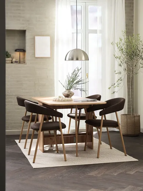 ALLING L100/163 bord varm eg + 4 EJSING stole mørkebrun