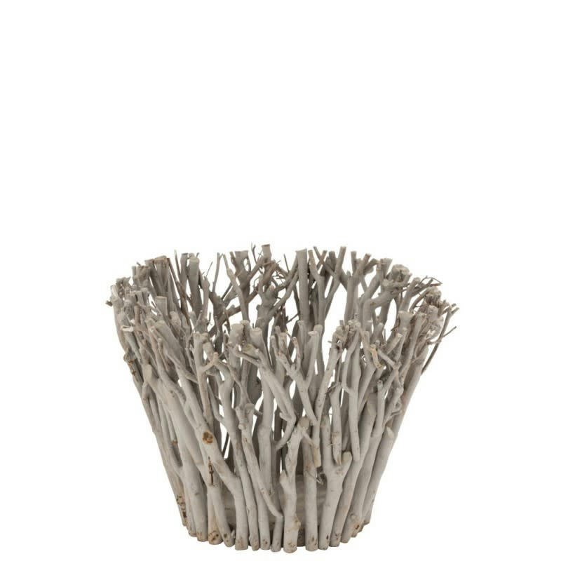 BRANCHES - Bougeoir branches avec verre bois gris H30cm