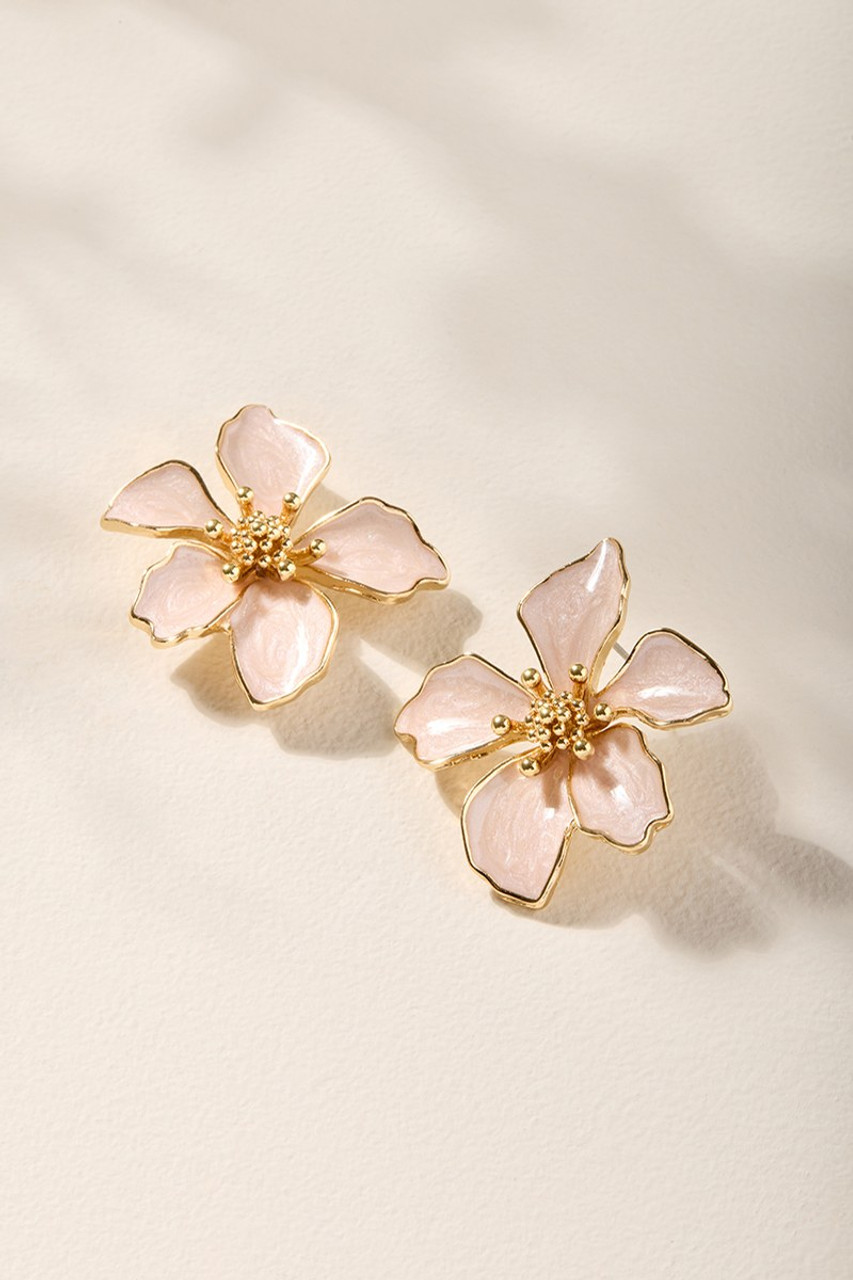 Tessa Pink Enamel Flower Stud Earrings
