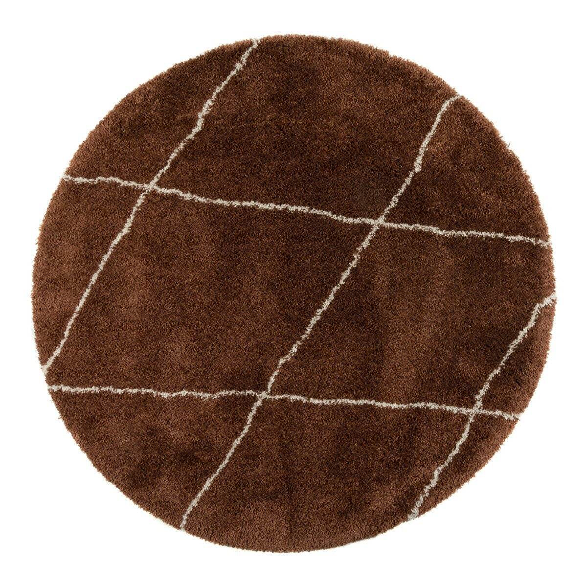 Interieur05 Berber vloerkleed- rond -hoogpolig -roest/cream - scandinavisch - nea - 240 x 240 cm